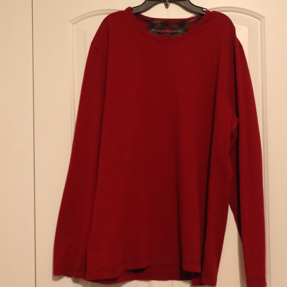 Banana Republic Red Long Sleeve Crewneck Tee 100% Cotton Casual Colorful XL